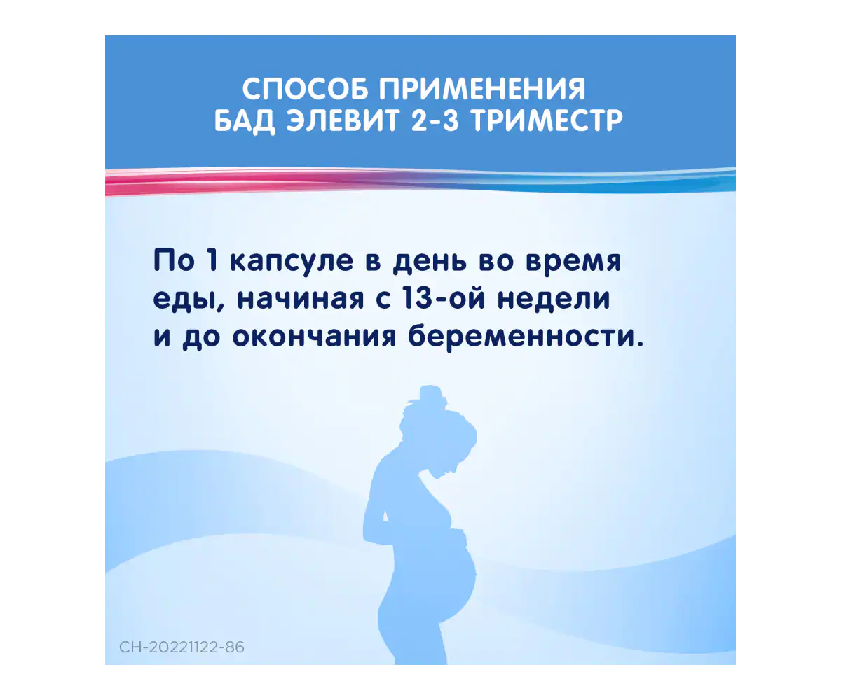 Способ применения БАД Элевит 2-3 триместр